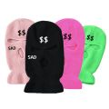 Neon Green Balaclava Hat Fashion Women Sad Dollar Embroidery Three-hole Ski Mask Full Face Cover Warm Knitted Army Tactical Mask. 