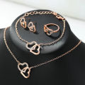 4Pcs Rose Gold Zircon Heart Necklace Earrings Bracelet Ring Jewelry Set For Girls Fashion Party Jewelry Daily Wear Zirconia Heart Jewelry Set. 