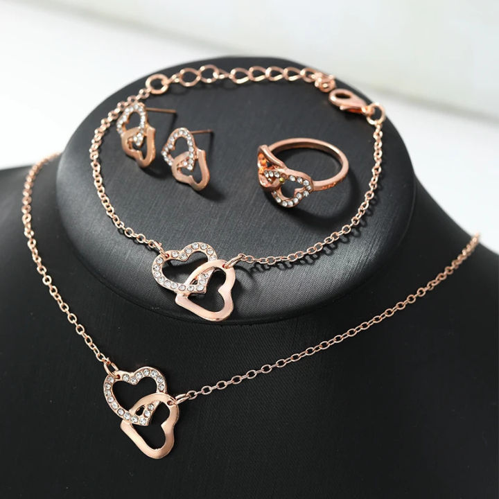 4Pcs%20Rose%20Gold%20Zircon%20Heart%20Necklace%20Earrings%20Bracelet%20Ring%20Jewelry%20Set%20For%20Girls%20Fashion%20Party%20Jewelry%20Daily%20Wear%20Zirconia%20Heart%20Jewelry%20Set%20-%20Image%206