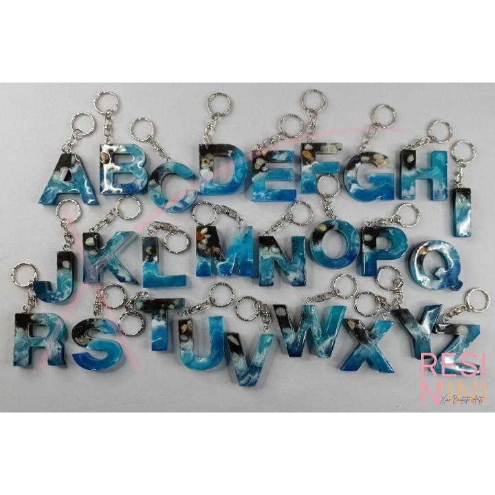Keychain- Blue Glitter Initial Keychains-  A-Z letters-  Resin Keychains for boys and girls- Key Holders