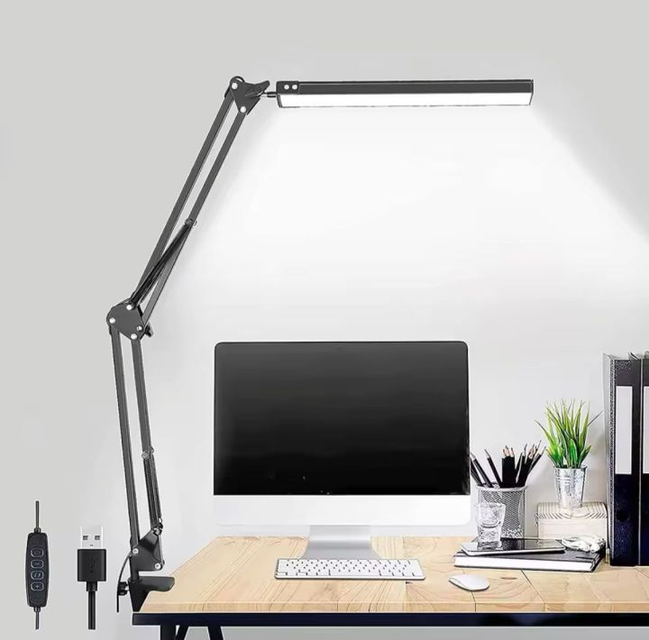 ENRG LED Bar Desk Lamp Swing Arm Desk Light With Clamp 3 Lighting 10 Brightness Eye Caring Modes Reading Desk Lamps for Home Office 360°Spin Video Shooting Youtube Tiktok Instagram