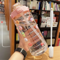 2000L Water Bottle with Straw,Brush,3D + 2D Strickers Transparent Portable Travel water bottles for Fitness,BPA-Free Hydration Bottle with Time Markers, Large Capacity Leakproof Water bottle. 