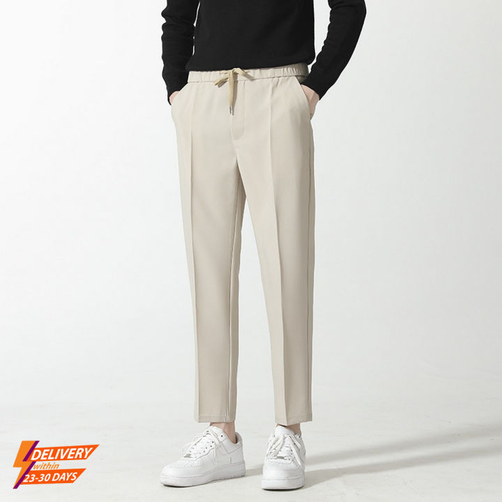 IELGY Straight-leg casual lace-up suit pants are thin and loose casual all-match men