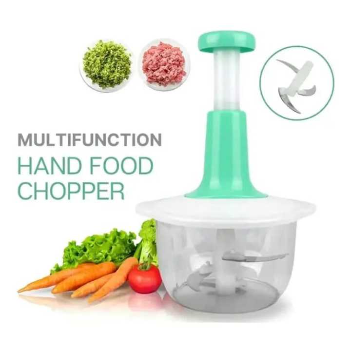THE FASHION FRONT Hand chopper Manual Food Chopper, 2000ML/1.5 Liter Speedy Chopper with 3 Curved Stainless Steel Blades, Handheld Vegetable Chopper/Mincer/Mixer/Blender to Chop Fruits Onions/Nuts/Ginger/Herbs/Garlics/Meet