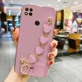 For Xiaomi Redmi 10A Back Cover with Love Heart Wristband Chain Fashion Shiny Bracelet Square Bumper Camera Lens Protection Soft Silicone Protective Case. 