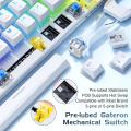 Tezarre TK63 Pro Wireless Keyboard Bluetooth/2.4G/USB Wired 60% Mechanical Gaming Keyboard RGB Backlit PBT Pudding Keycaps Hot-Swappable (Gateron Brown Switch, Off-White, White). 