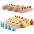 Knobbed Cylinder wooden toy color and size learning toy for kids sorting and stacking and nesting puzzle. 