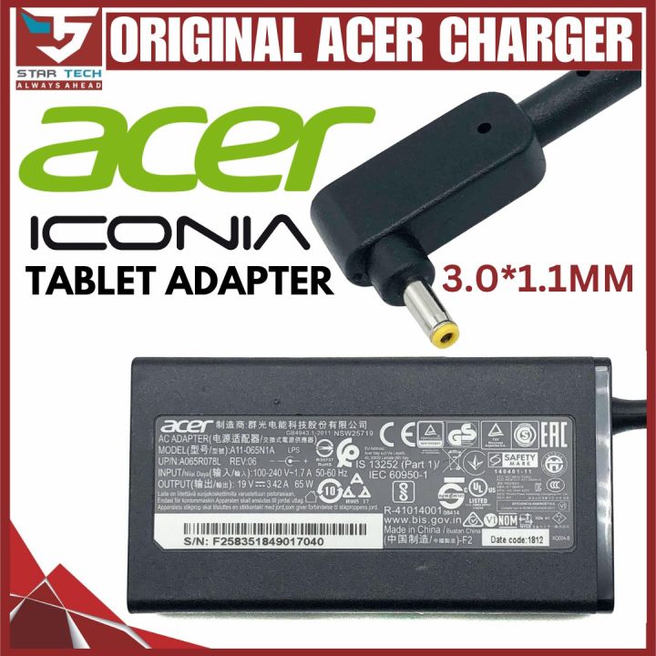 Original Branded  A11-065N1A 19V 3.42A 65W AC Adapter Laptop Charger For Acer Iconia W700 W700P W710 Aspire S5 S7 P3 C720 C720P Swift 3 SF314-53G Power Supply (3.0mm*1.0mm)