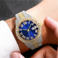 Watch Bling Hip Hop Fully Iced Out Watches Silver Gold Blue Dial Quartz Diamond Watches Men Wrist. 