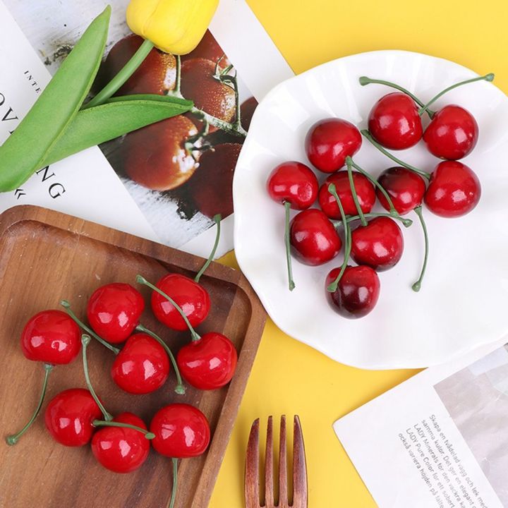 Foam Mini Lifelike Food Crafts Red Cherries Artificial Cherries Fruit Model Faux Cherry