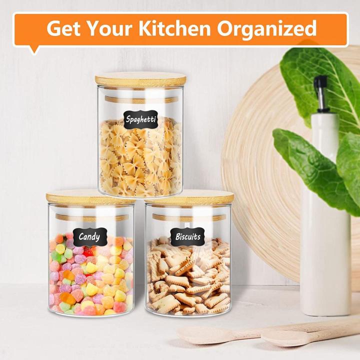 2pcs set Glass Jars with Wooden Lid Glass Canisters with Wooden Lid Kitchen Storage Glass Jar with Wooden Lid airtight Canisters jars Glass Jars Set,Upgrade Spice Jars with Wood Airtight Lids and Labels, 2 Piece Small Food Storage Containers f - 450 ml