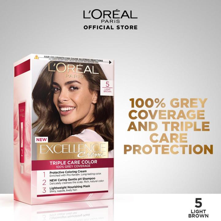 LOreal Paris Excellence Creme - 5 Light Brown Hair Color, Excellence Triple Protection Seals, Replenishes And Conditions Your Hair