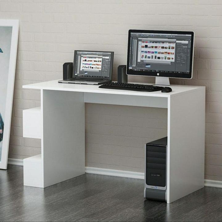 Study Desk Computer Stand Student Table with Book Shelf Hidden Storage PC Stand Wood Study Desk Home Furnitur Table / White