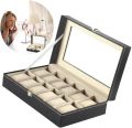 6/10/12 Leather  Watch Box Display Case Organizer with Framed Glass Lid Elegant Contrast and Removable Pillow for Men and Women Watch and Jewelry Large Holder Boxes. 