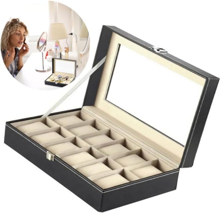 6/10/12%20Leather%20%20Watch%20Box%20Display%20Case%20Organizer%20with%20Framed%20Glass%20Lid%20Elegant%20Contrast%20and%20Removable%20Pillow%20for%20Men%20and%20Women%20Watch%20and%20Jewelry%20Large%20Holder%20Boxes%20-%20Image%203