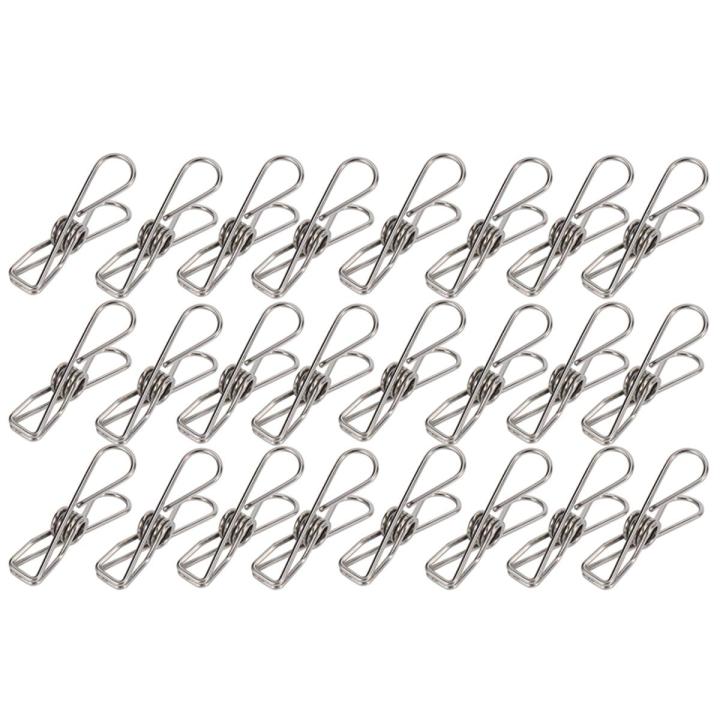 NANLIY-24 Pcs Stainless Steel Wire Clip, Multi-Function Clip, Utility Clip Pins Hang Clip Office Fastener, Metal Wire Clip for Clothes Clothes Drying