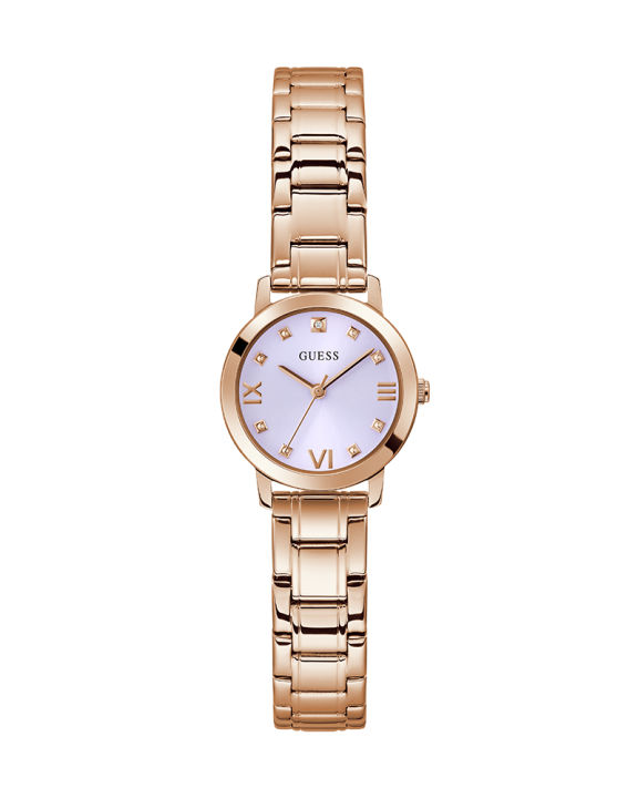 Guess Raven Diamonds Rose Gold Dial White Silicone Strap Watch for Women - GW0105L3