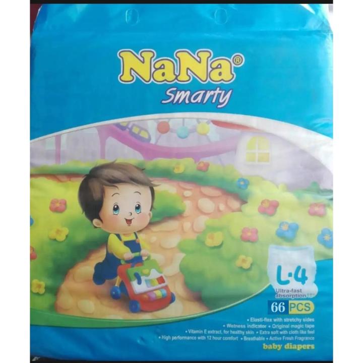 Nana Smarty Baby Diapers Large Size (L*66Pcs 7-14 Kgs Jumbo Pack)