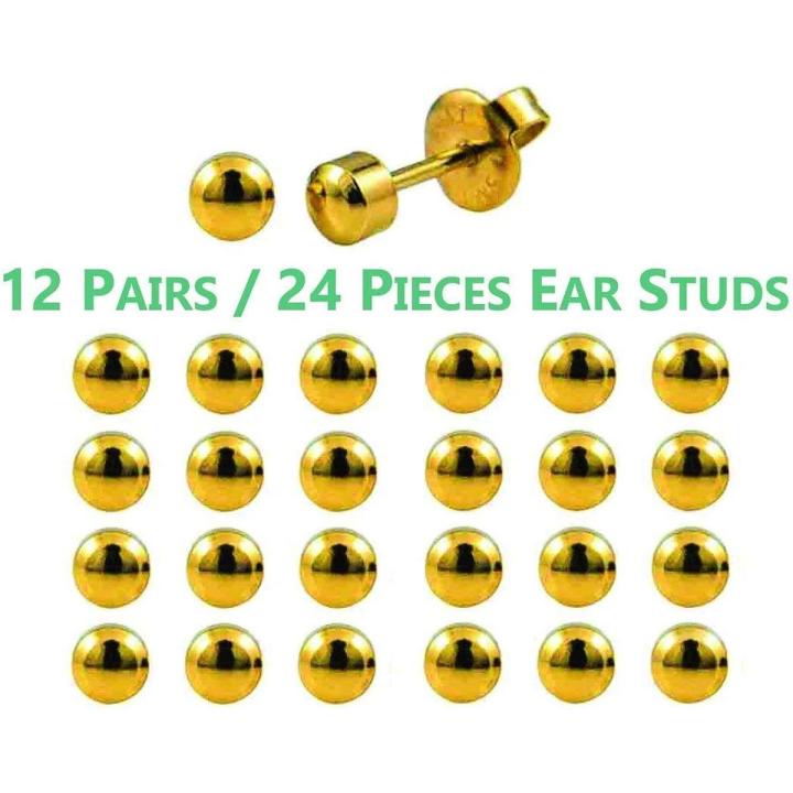 Ear Piercing Studs Surgical Steel Sterile Nose Navel Body Piercing kit Studs Earrings Earbob Earlet Set 12 Pair(24 Pieces)