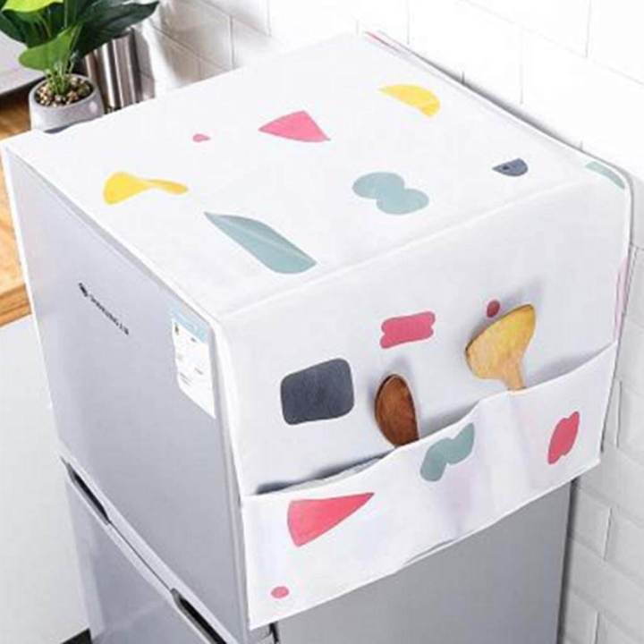 Fridge Dust Cover Waterproof Refrigerator Dustproof Cover with 6 Pocket Household Freezer Top Hanging Bag Fridge Storage Bag Organizer