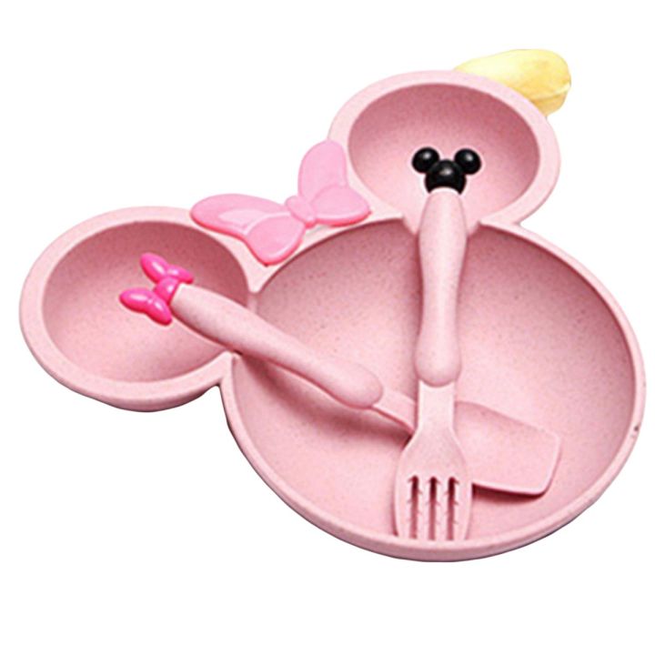 Fadi. Mickey Mouse Kids Plate Baby Food Bowl Set Plastic Wheat Tableware Rice Feeding Bowl
