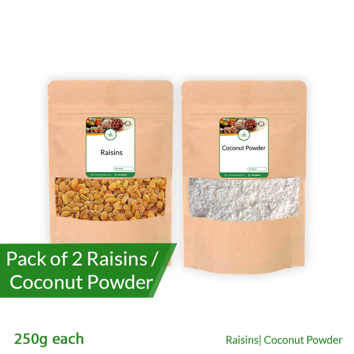 Pack of 2 Raisins (Kishmish) / Coconut Powder (Khopra Powder) 250g each