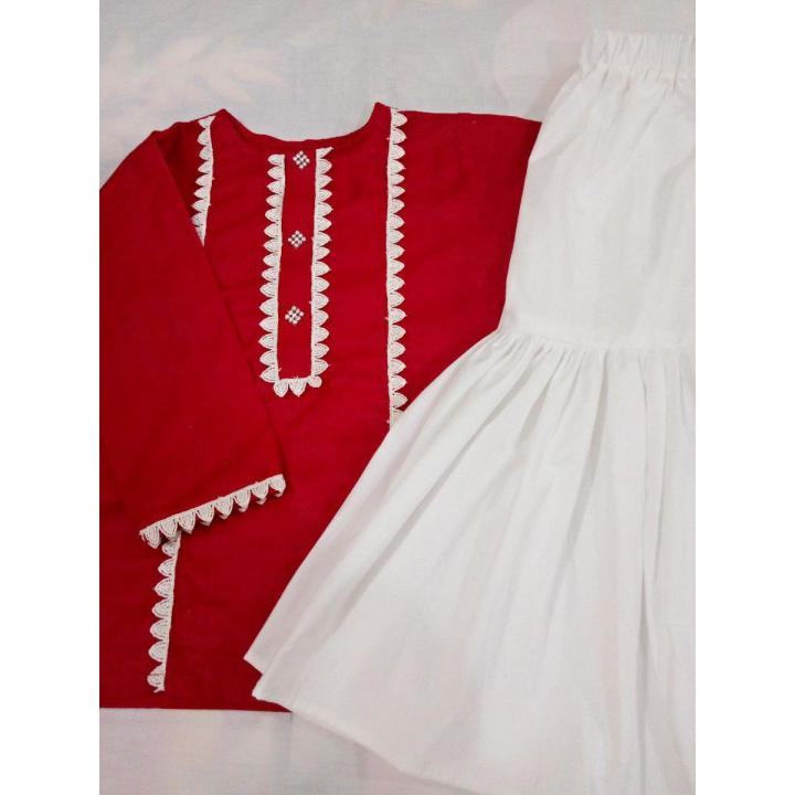 white gharara with red shirt for girls beautifull dress