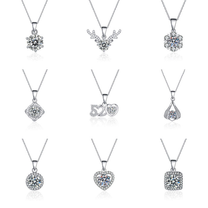Live source: imitation silver necklace, moissanite pendant, women's love jewelry, niche and versatile clavicle chain, color-preserving titanium steel chain