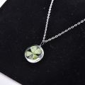 Real Green Lucky Shamrock Four Leaf Clover Round Pendant Necklace Friends Gift,. 