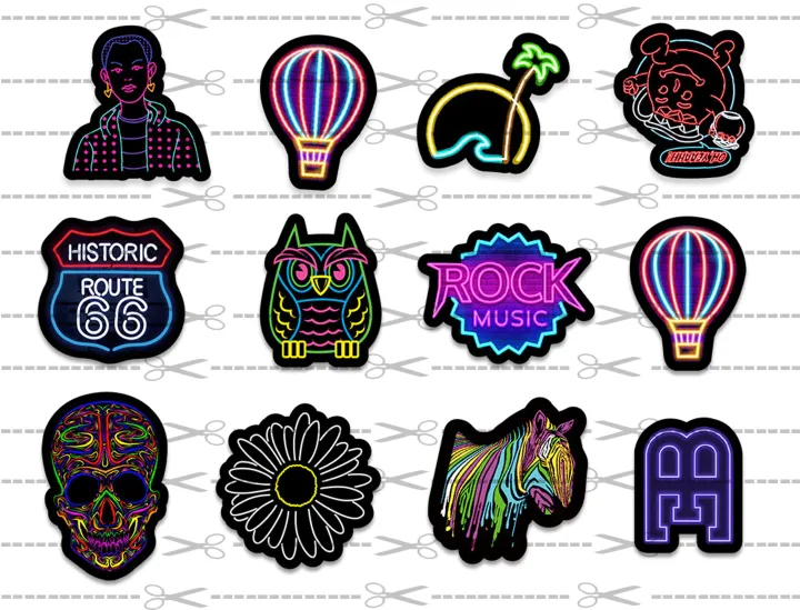UNCUT 12 Pcs/Sheet Mixed Random Funny NEON Lightening Waterproof decal ...