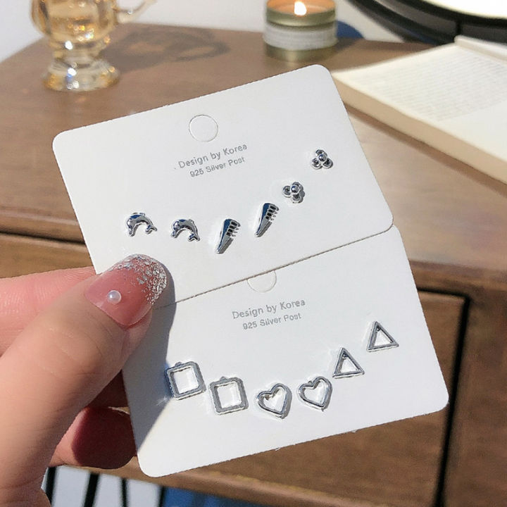 3Pairs%20Women's%20Stud%20Earrings%20Set%20Heart%20Earrings%20Simple%20Cute%20Korean%20Small%20Studs%20For%20Women%20Girls%20Party%20%20Gifts%20-%20Image%202