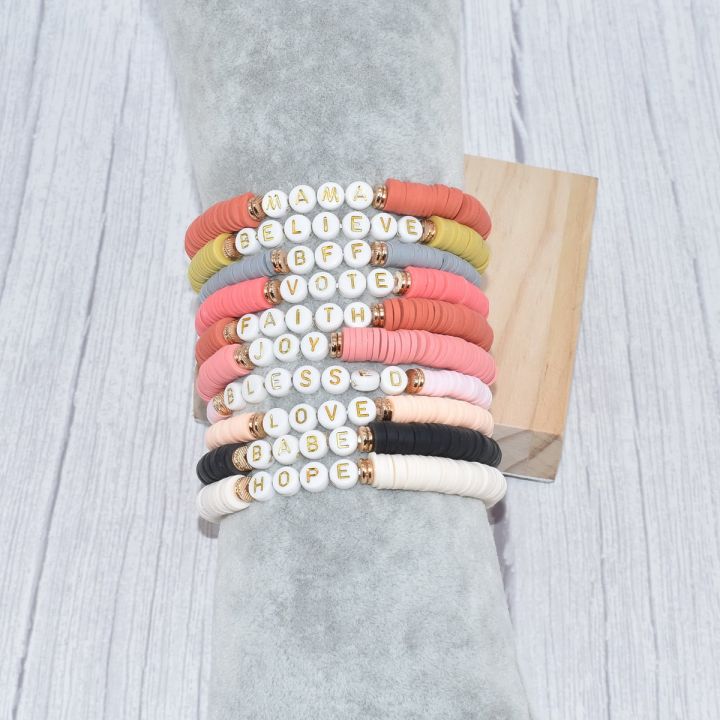 Fashion Designs Acrylic Words Name SUNNY FAITH BLESSED BFF BADASS Inspire Me Bead Bracelet For Girl