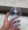 Disposable Plastic Cups Glass With Dome Lids Pack of 50 with Straw 380ml. 
