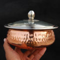 Copper Handi with Glass Lid for Serving | Copper outside Steel inside | 7 inch | 750g capacity | Hammered Design. 