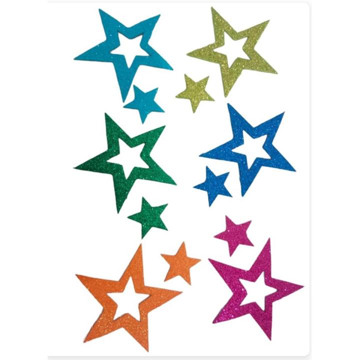 10 pcs (Big Star with small) Colorful Self Adhesive Star Shape Foam Glitter Stickers