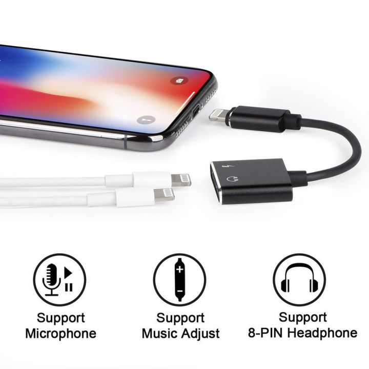 4 in 1 iPhone Dual Ports Lightning Gaming Splitter Adapter for iphone, Headphone Jack Aux Audio & Charger Adapter Cable Dongle Connector Compatible for lPhone 7/ 7 Plus 8/ 8 Plus / X