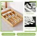 5 Compartment Bamboo Cutlery Tray, Kitchen Drawer Utensils Holder, Wooden Knife Fork Spoon Organizer Case. 