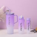 Water Bottle with Straw 3 Pcs Drinking Cup Tumbler with Handle Gradient Color BPA Grade Plastic Sippy Portable Jugs for Travel Outdoor Sports Gym Fitness Camping Mountaineering School Office Leak Proof in Summer Car Coffee Mug For Male & Female Drinkware. 