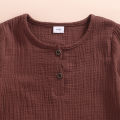 2 Pcs Toddler Solid Color Outfits, Kids Autumn Long Sleeve Round Neck Button Sweatshirt Pants. 