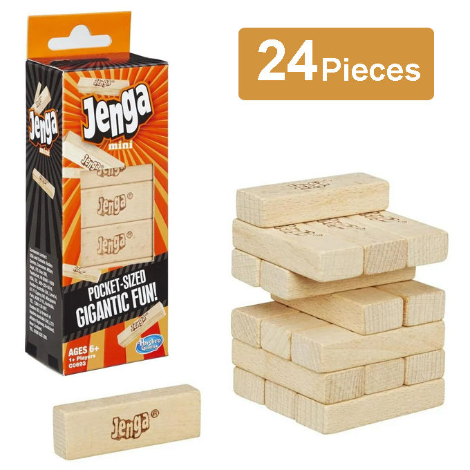 JENGA Classic Jenga Wooden Stacking Tower Board Game jenga Junior Game, Hasbro 2in1 Jenga 24/42 Pcs Original Hardwood Blocks Stacking Tower Game, Toys for Kids Ages 6 and Up, 1 or More Players, Family Game for Kids & Adults Best Gifts for kids