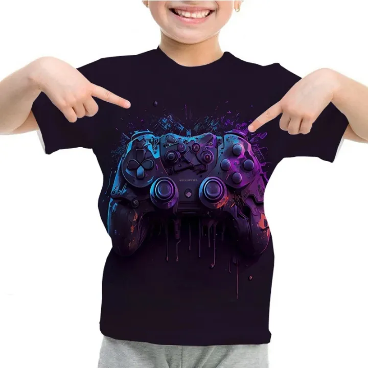 New 2024 Summer Kids Clothes 3D Gamepad Joystick Print Children's Harajuku Clothes Boys Short Sleeve Tops T-Shirt Girls Clothes