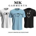 MK Garments - Pack Of 3  Printed Half Sleeve Round Neck Casual Trendy  T shirts for Men. 
