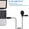 USB Microphone Lavalier Black PC Omnidirectional Condenser Lavalier Clip On Mic For Computer, , Laptop. 