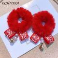ECHIDNA Hair Scrunchies Fuzzy Chinese New Year Kids Hair Scrunchies. 