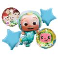 5-Pcs Cocomelon Theme Foil Balloons Set/Birthday Party Decorations, Celebrations. 