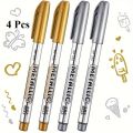 Metallic Marker Pens, Gold & Silver Metallic Permanent Markers | Metallic Painting Pens | Signature Pens for Card Making Rock Painting Glass Metal Wood Script Lettering DIY - Round Tip. 