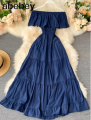 RIFA Off-Shoulder Boho Beach Dress White, Elegant Korean Style, Ruffle Detail, Summer Party Wear. 
