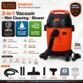 Black+Decker Vacuum Cleaner (Wet n Dry) with Blower function 20 Litre 1400 Watt - WDBD20 - with HEPA Filter (Allergen Filtration). 