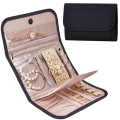 Jewelry Organizer Roll Foldable Jewelry Storage Bag Portable Travel Jewelry Case Soft Earrings Bracelet Storage Holder Durable Black. 