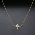 Golden Metal Ecg Heart Beat Wave Necklace Pendant For Women & Girls. 